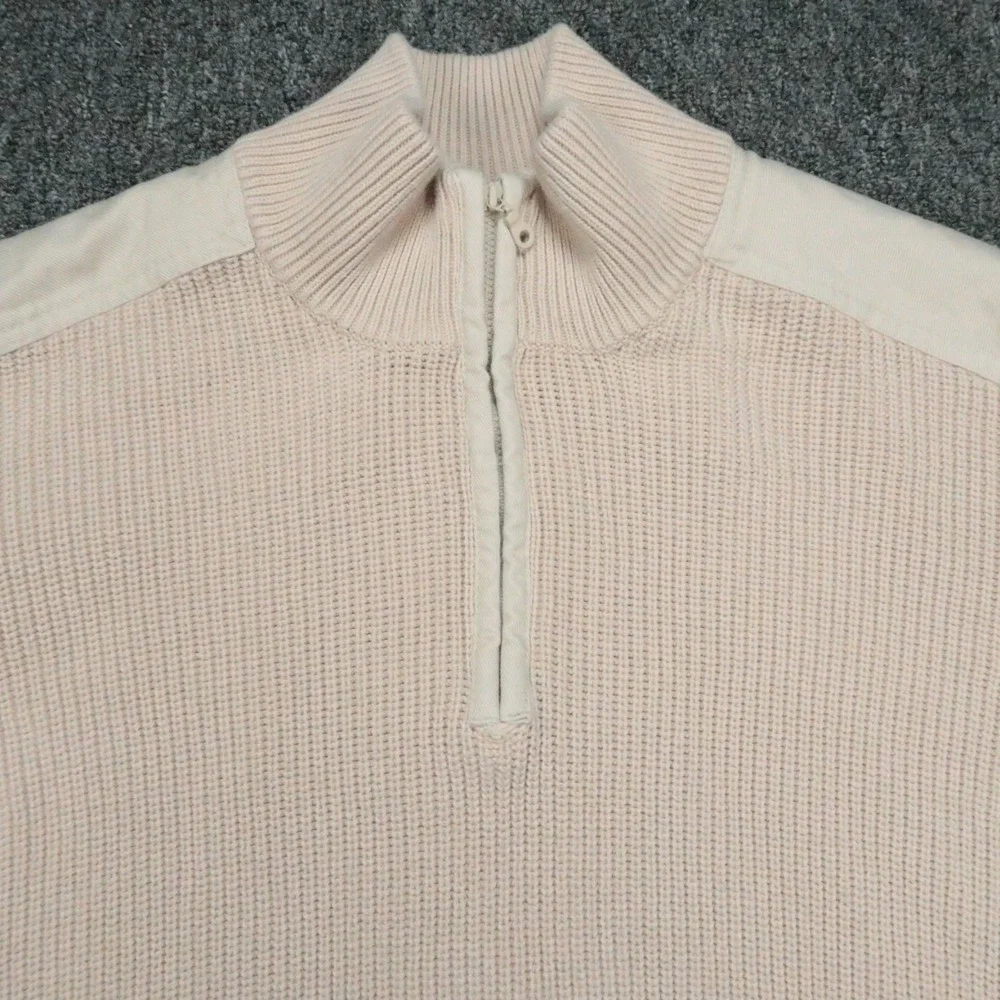 Orvis Sweater Mens‎ XL Beige Tan Pullover Quarter Zip Knit Shoulder Elbow Patch
